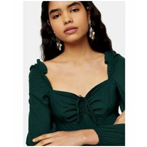 Topshop Dark Green Blouse - Picture 6 of 11